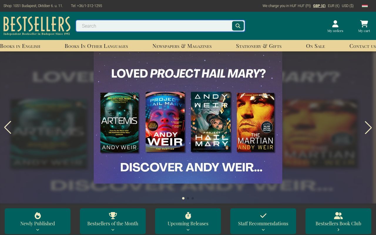 Homepage screenshot of bestsellers.hu