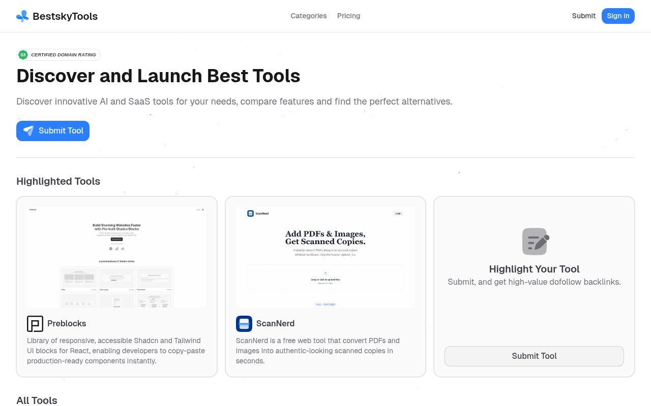 Homepage screenshot of bestsky.tools