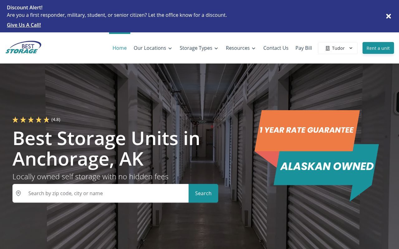 Homepage screenshot of beststoragealaska.com