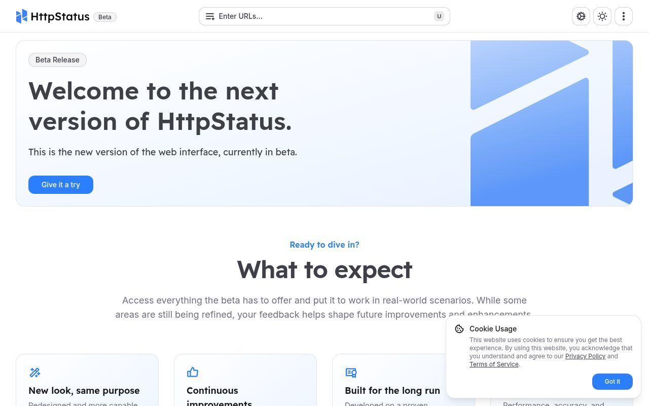 Homepage screenshot of beta.httpstatus.io