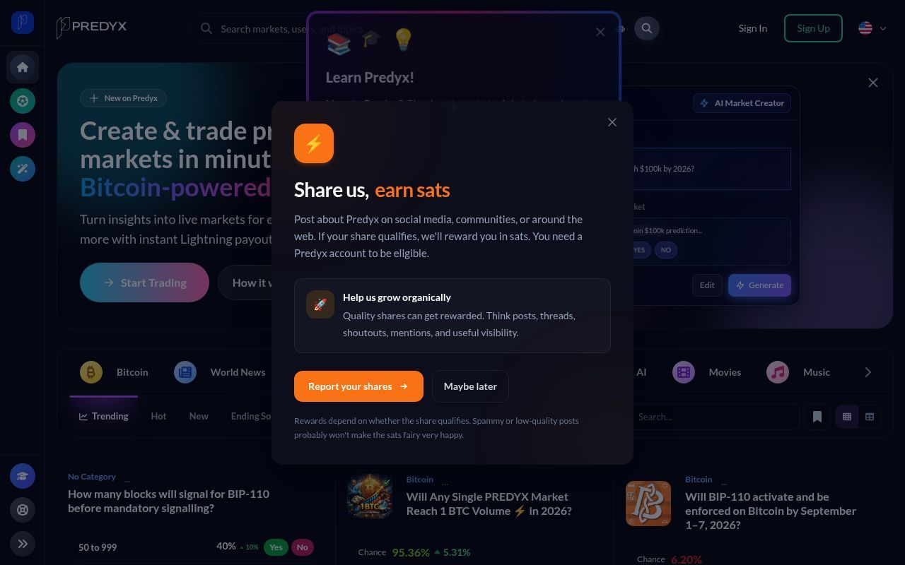 Homepage screenshot of beta.predyx.com
