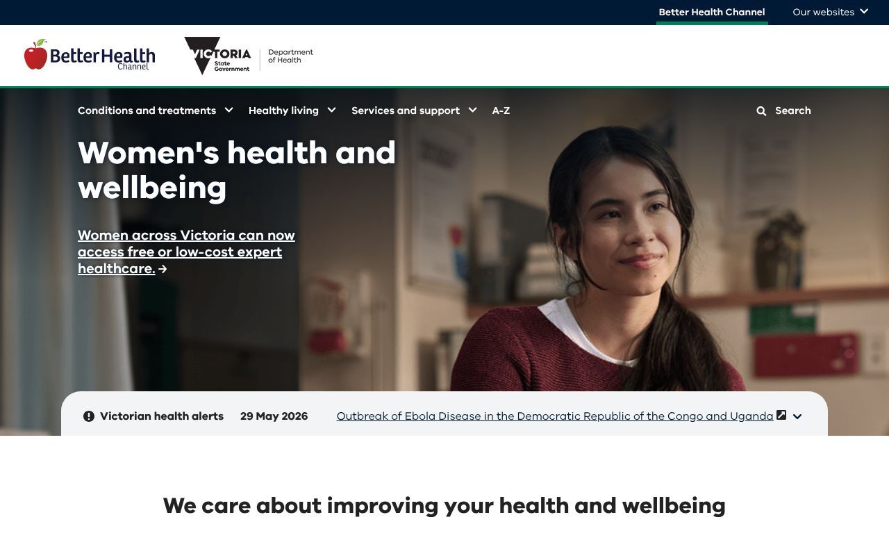 Homepage screenshot of betterhealth.vic.gov.au