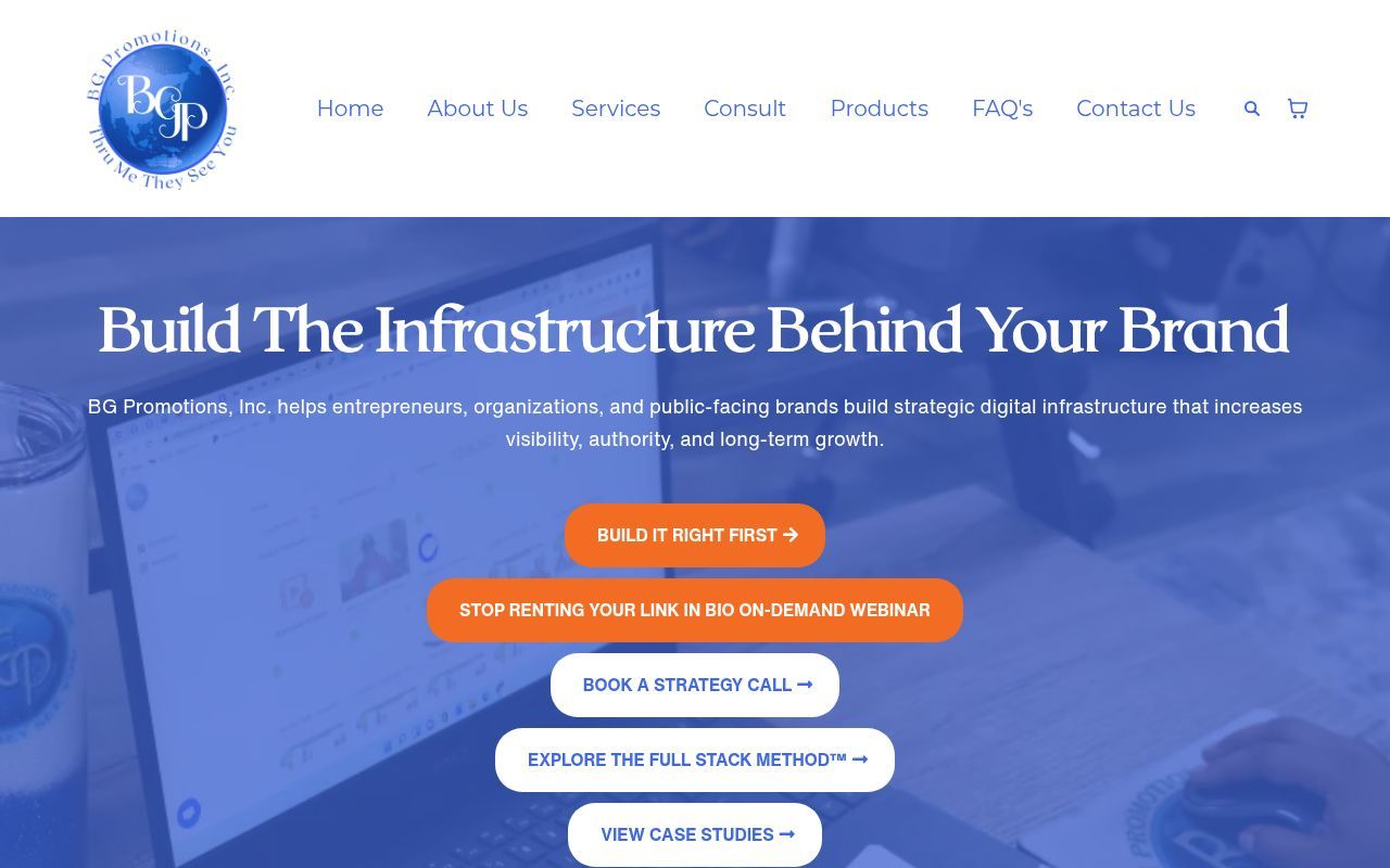 Homepage screenshot of bgpromotionsinc.com