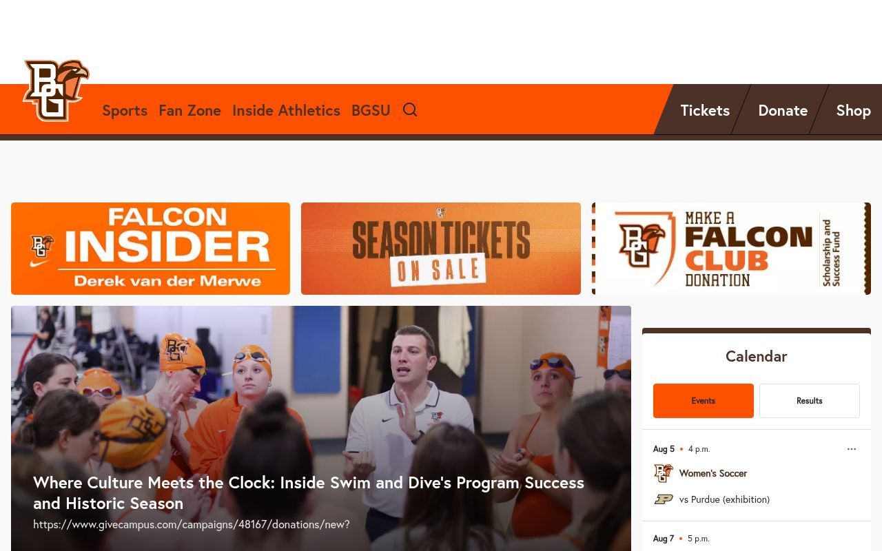 Homepage screenshot of bgsufalcons.com