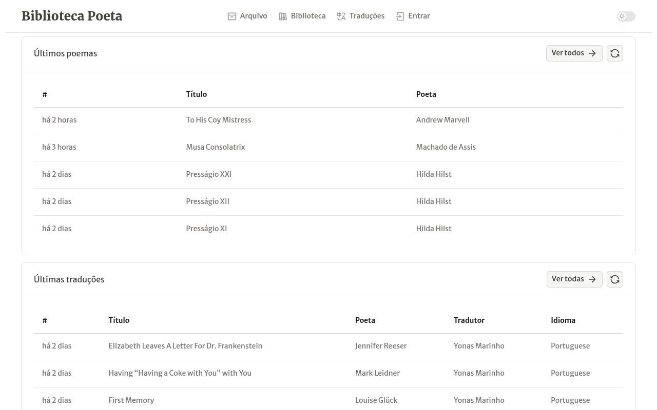 Homepage screenshot of biblioteca-poeta.com.br
