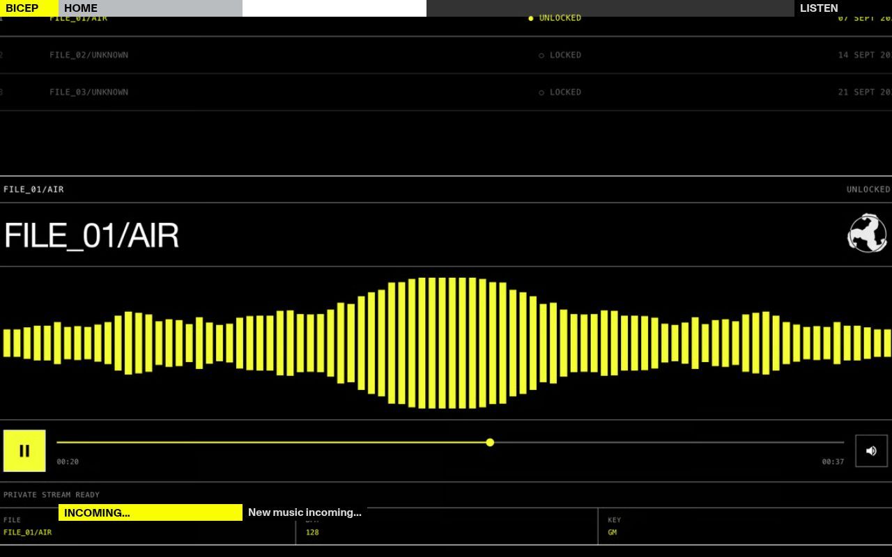 Homepage screenshot of bicepmusic.com