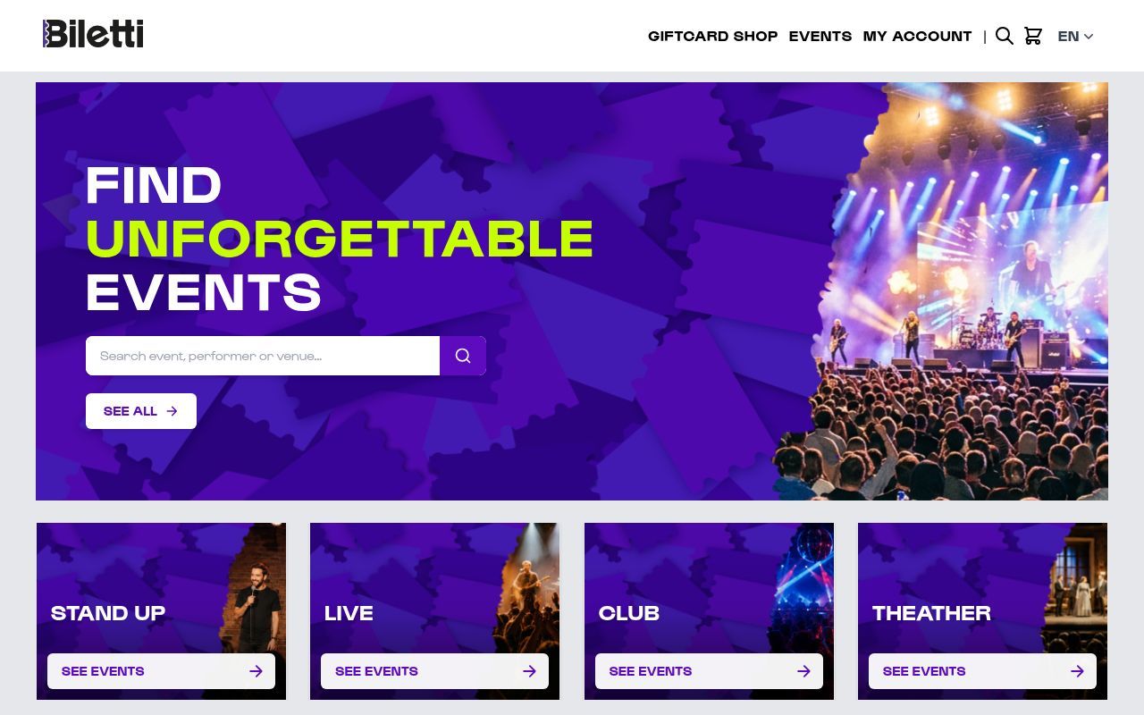 Homepage screenshot of biletti.fi