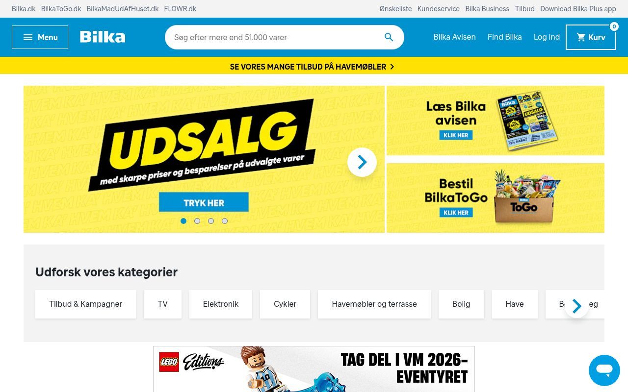 Homepage screenshot of bilka.dk