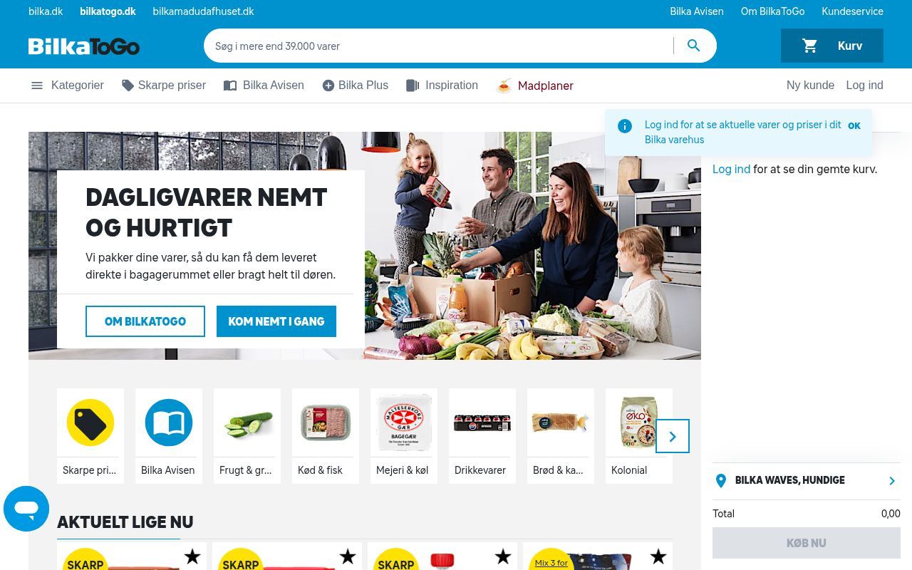 Homepage screenshot of bilkatogo.dk