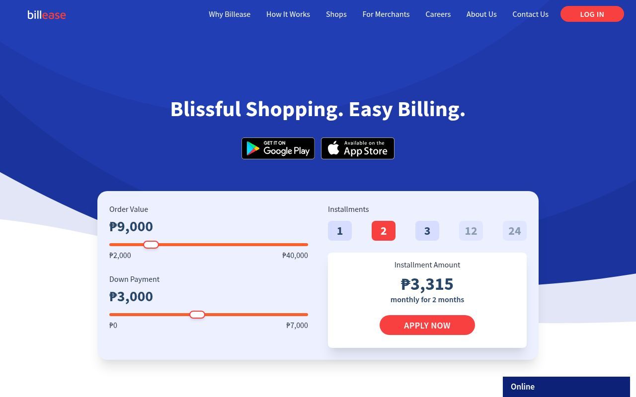 Homepage screenshot of billease.ph