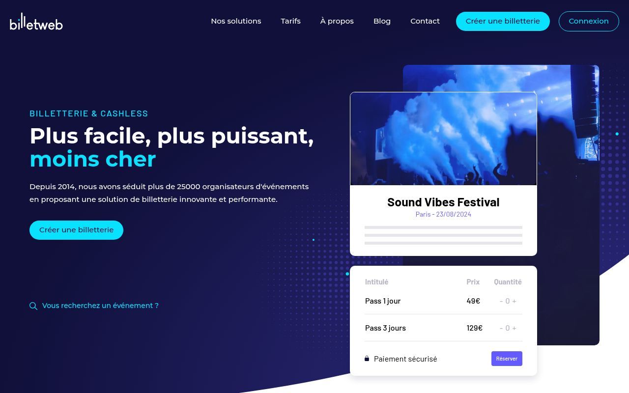 Homepage screenshot of billetweb.fr