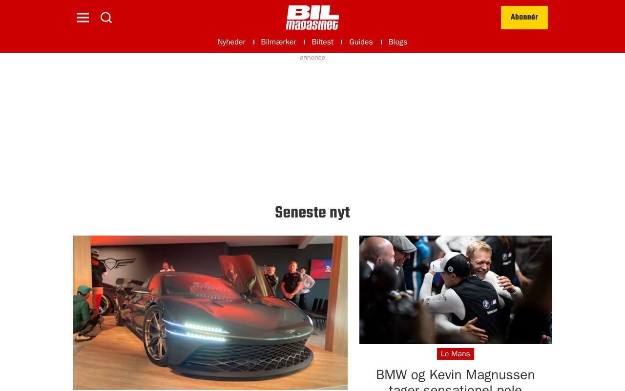 Homepage screenshot of bilmagasinet.dk