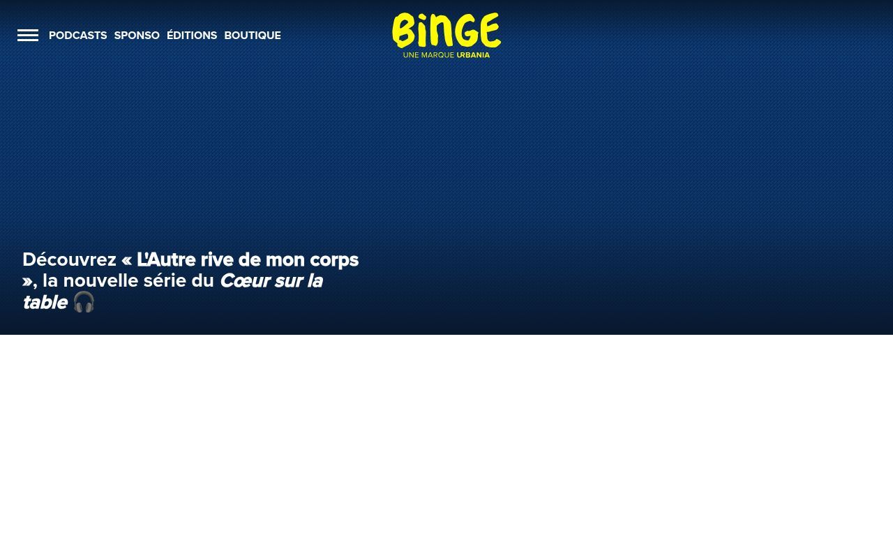 Homepage screenshot of binge.audio