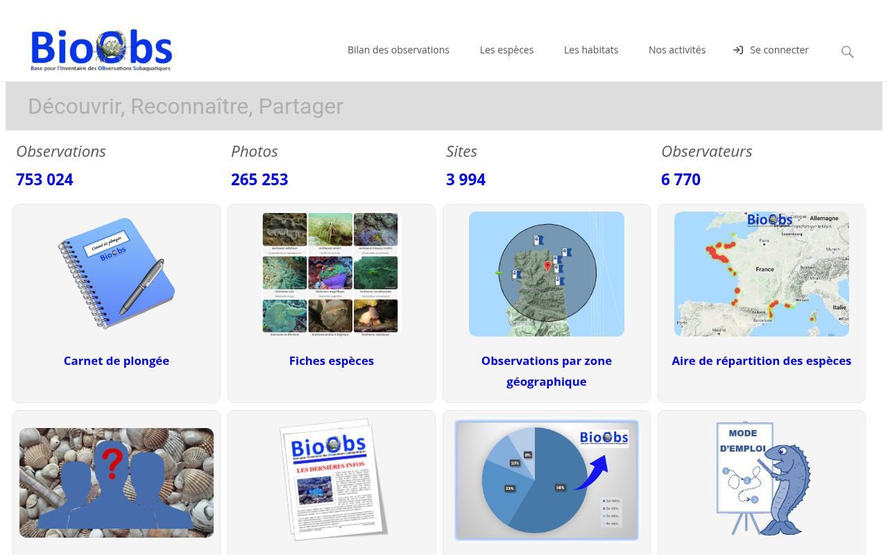 Homepage screenshot of bioobs.fr