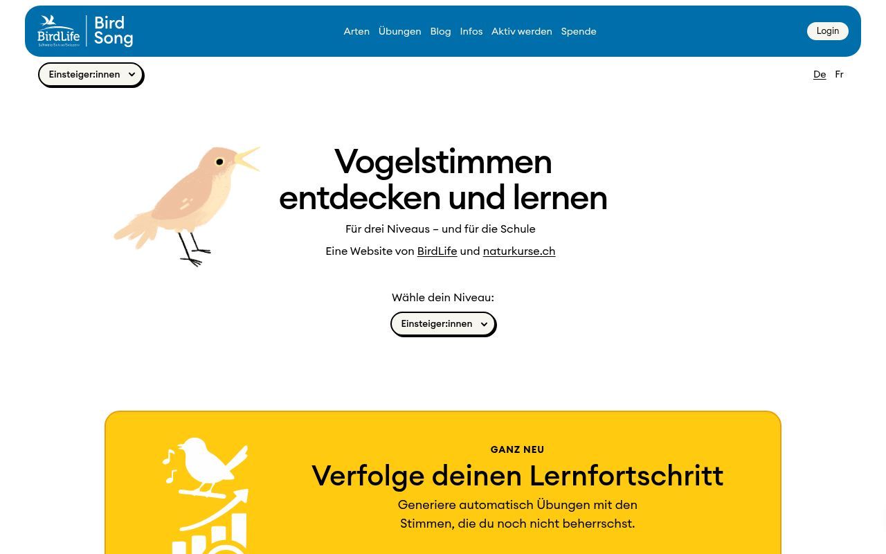Homepage screenshot of bird-song.ch