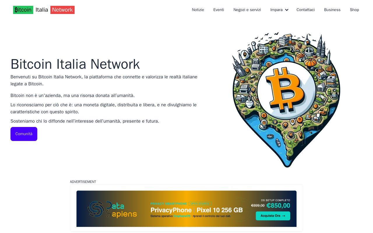 Homepage screenshot of bitcoinitalianetwork.com