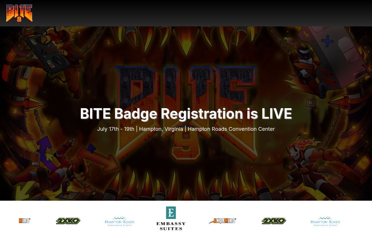 Homepage screenshot of bitegaming.org