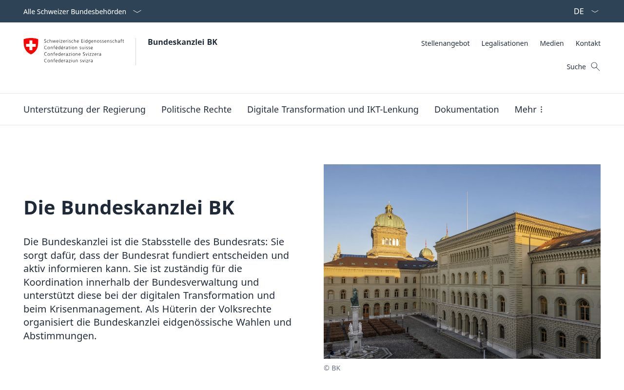 Homepage screenshot of bk.admin.ch