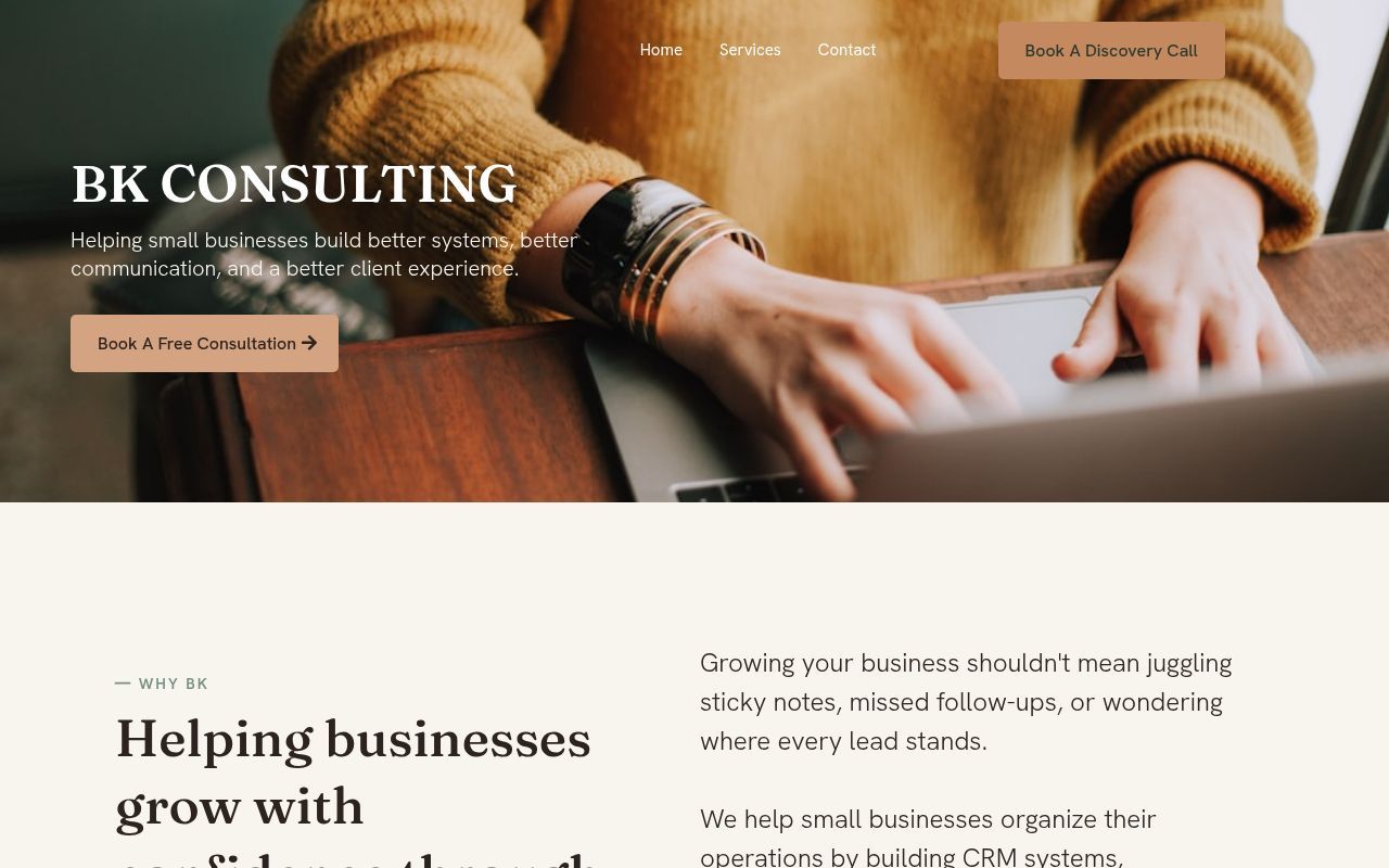 Homepage screenshot of bkconsultingco.com