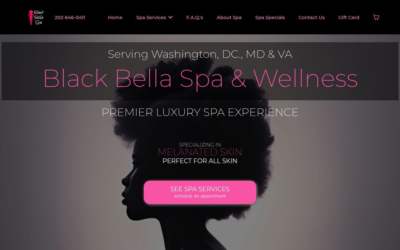Homepage screenshot of blackbellaspa.com