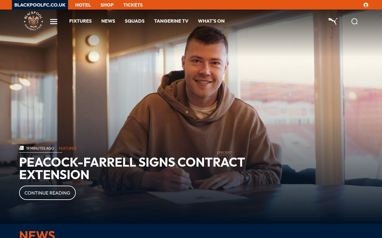Homepage screenshot of blackpoolfc.co.uk