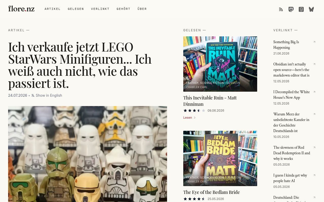 Homepage screenshot of blog.flore.nz