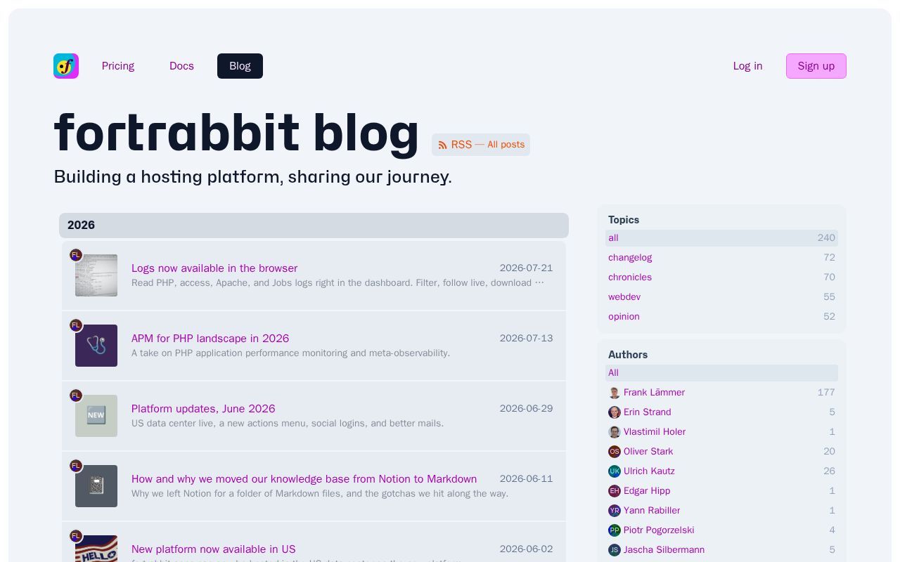 Homepage screenshot of blog.fortrabbit.com