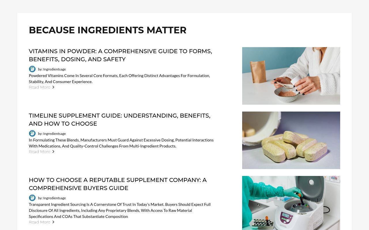 Homepage screenshot of blog.ingredientsage.com