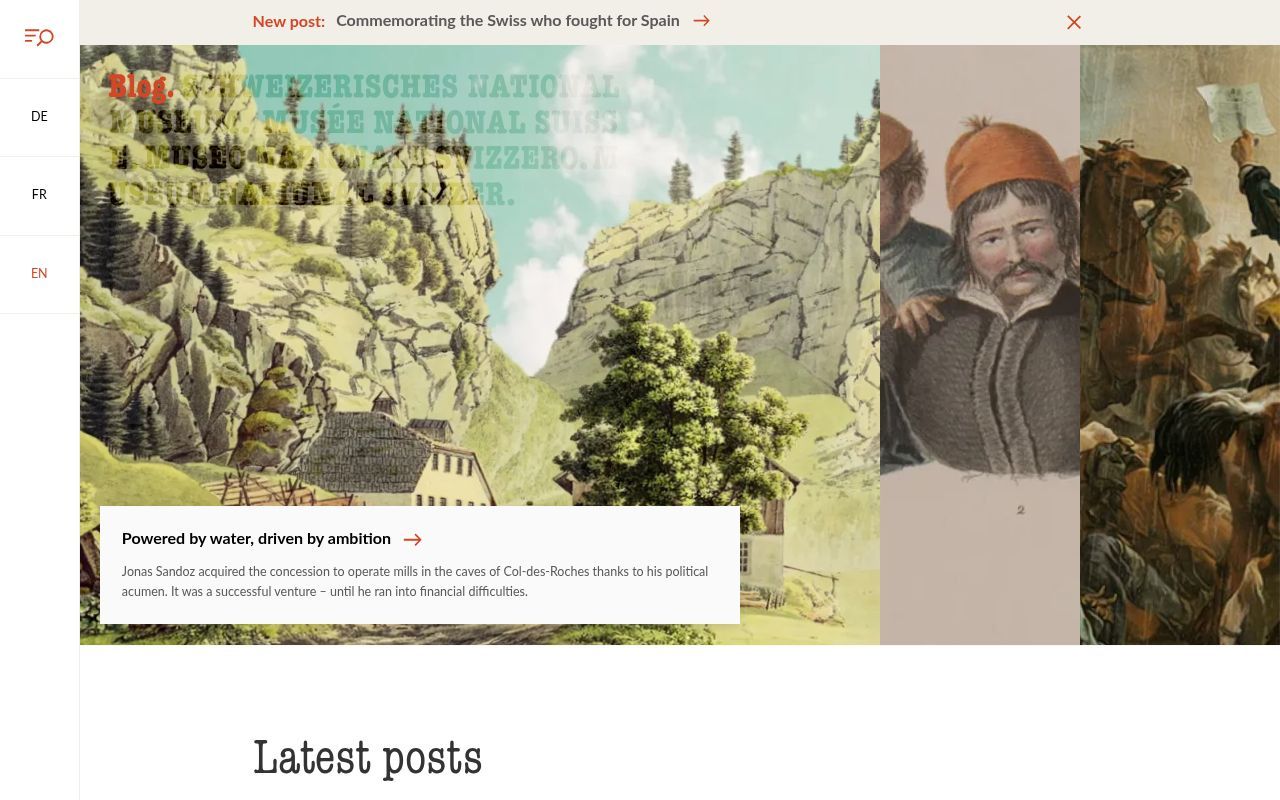 Homepage screenshot of blog.nationalmuseum.ch