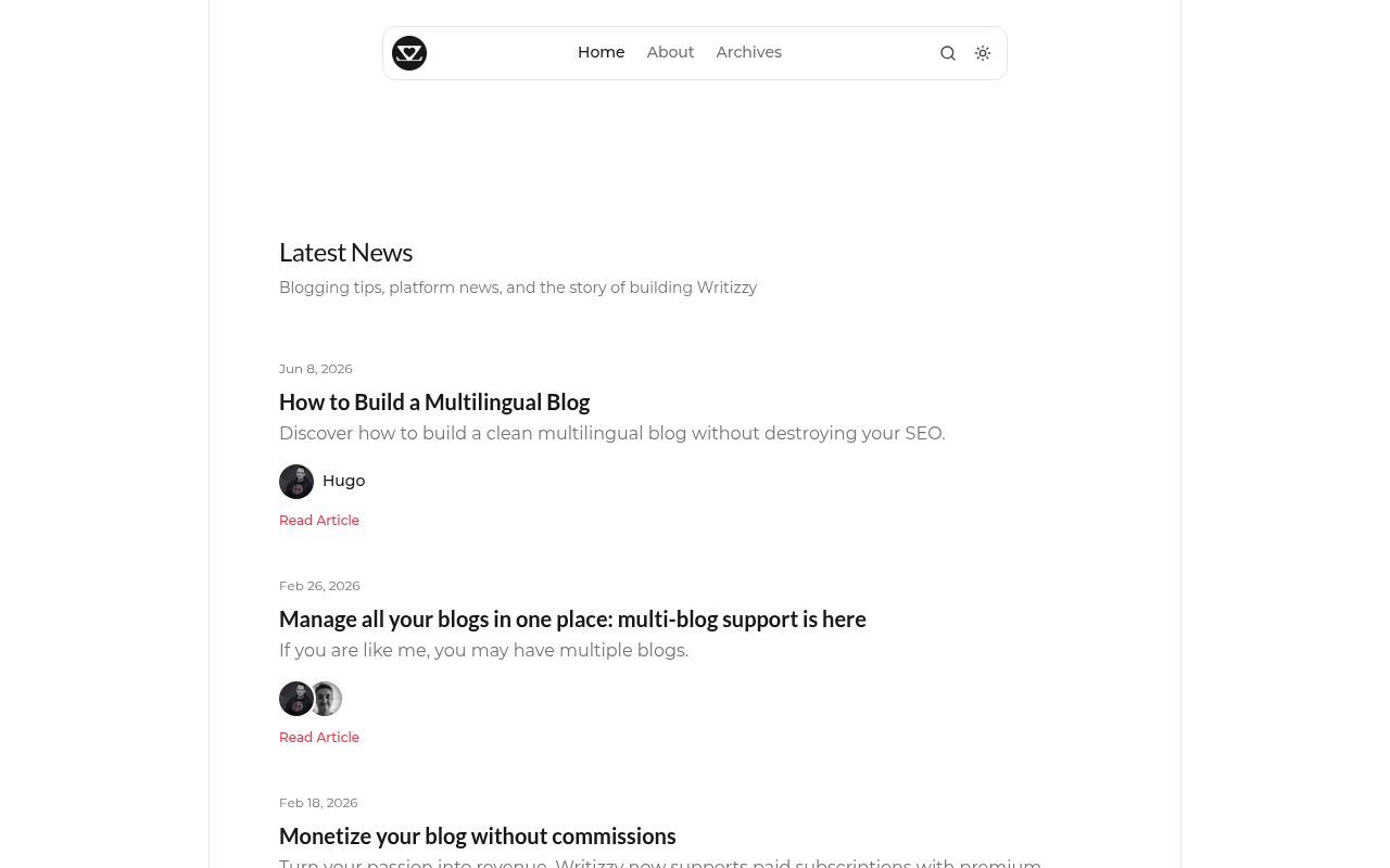 Homepage screenshot of blog.writizzy.com