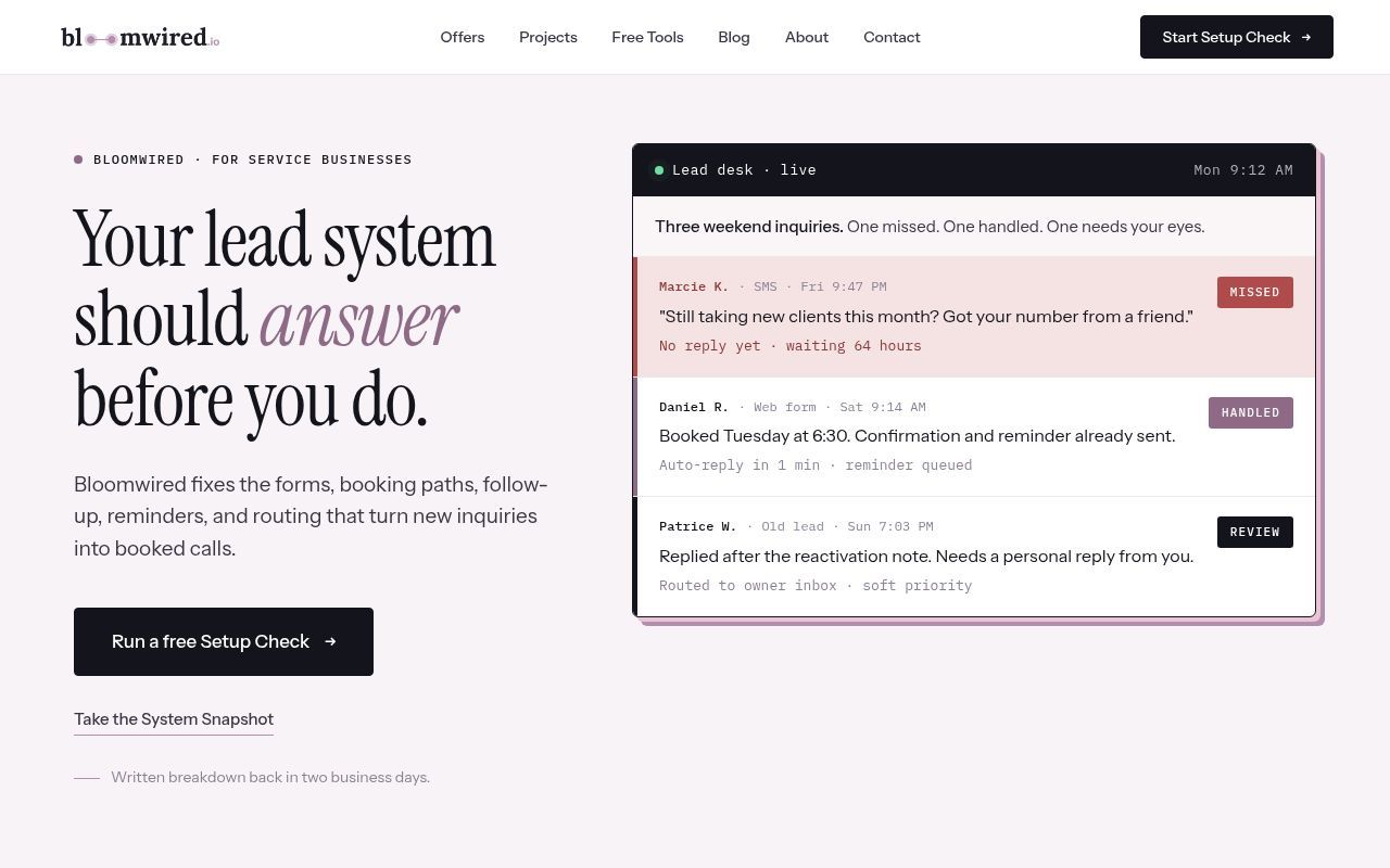 Homepage screenshot of bloomwired.io
