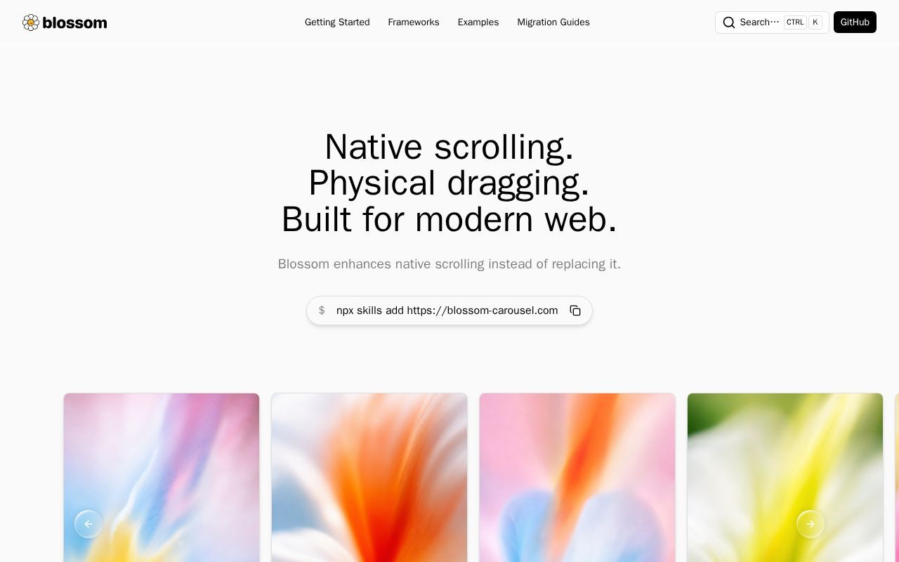 Homepage screenshot of blossom-carousel.com