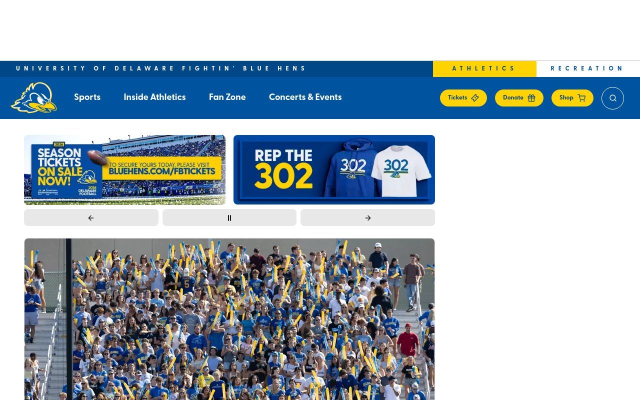 Homepage screenshot of bluehens.com