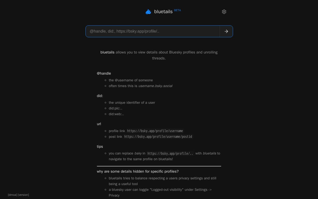 Homepage screenshot of bluetails.app