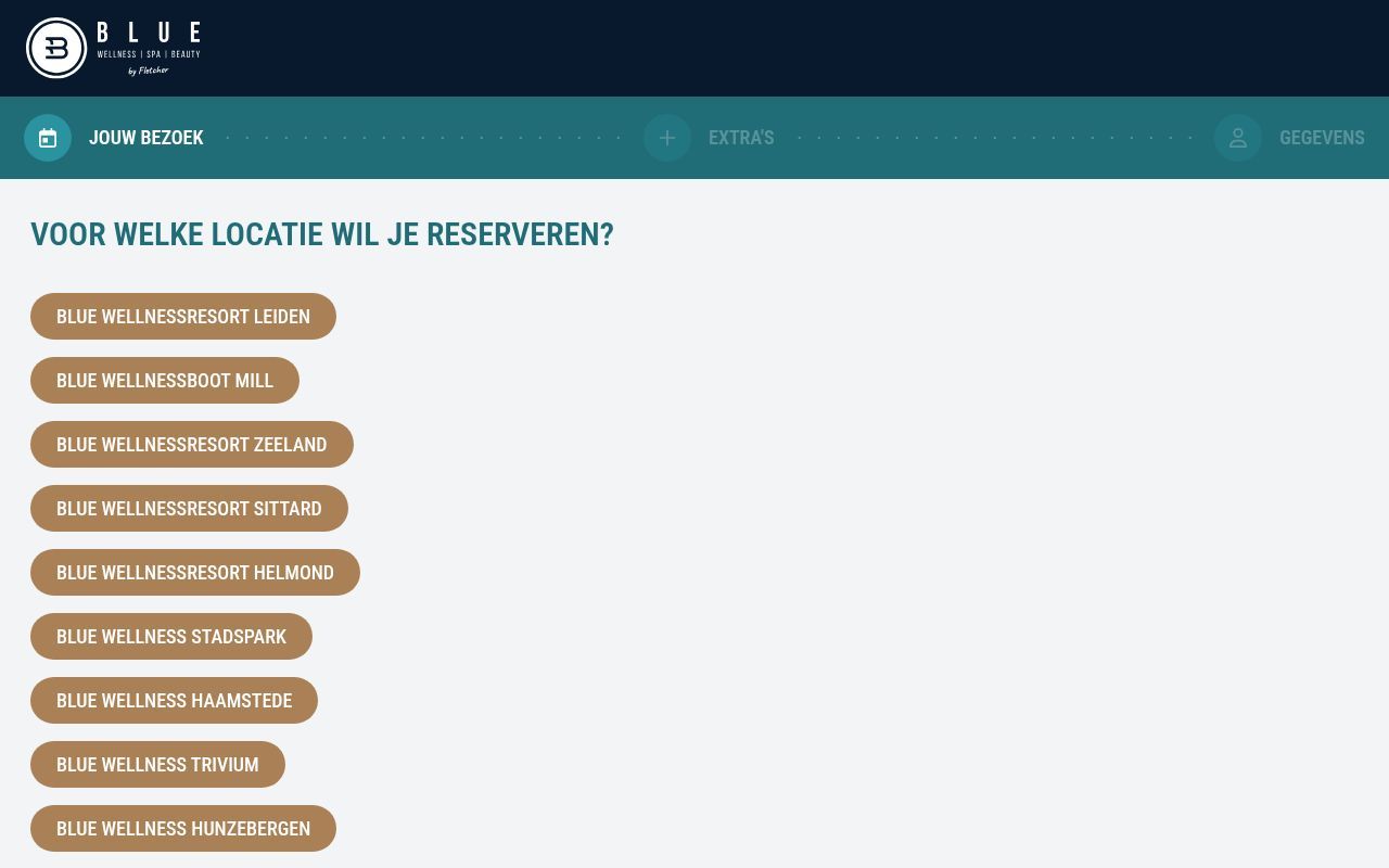 Homepage screenshot of bluewellnessreserveren.nl