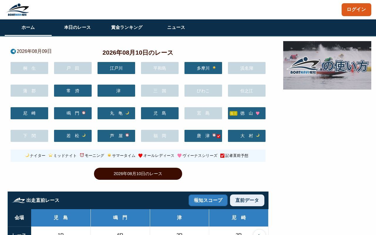 Homepage screenshot of boatnavi.hochi.co.jp