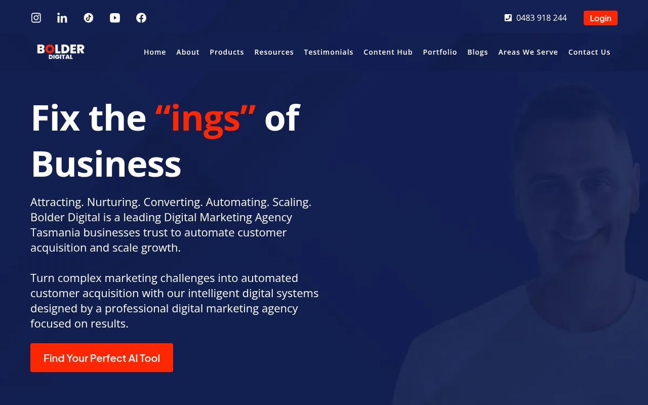 Homepage screenshot of bolderdigital.com.au