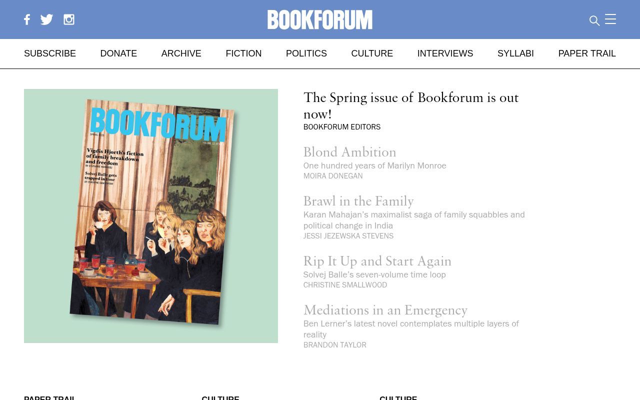 Homepage screenshot of bookforum.com