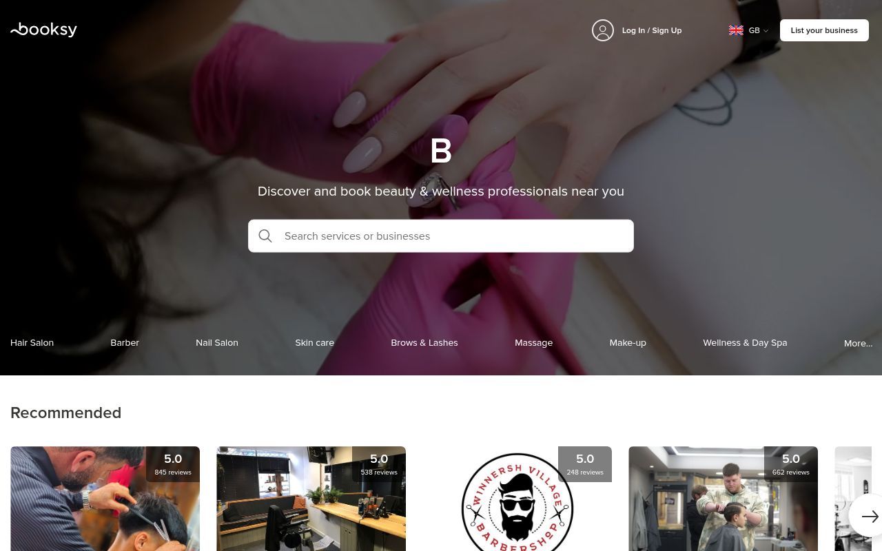 Homepage screenshot of booksy.com