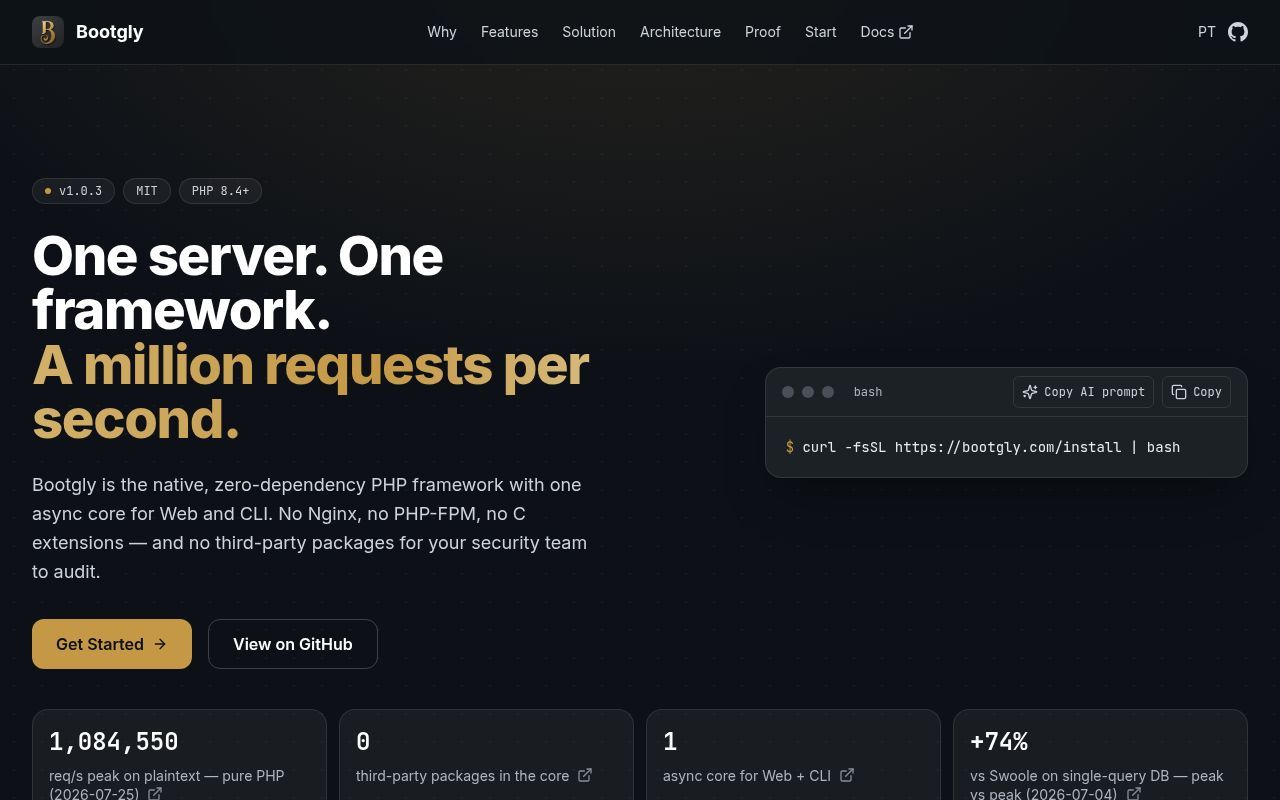 Homepage screenshot of bootgly.com