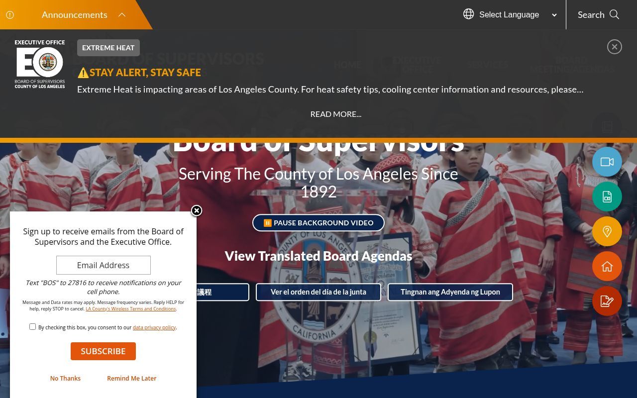Homepage screenshot of bos.lacounty.gov