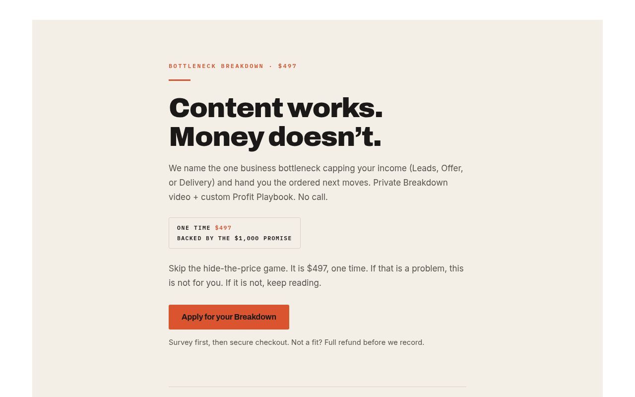 Homepage screenshot of bottleneckbreakdown.com