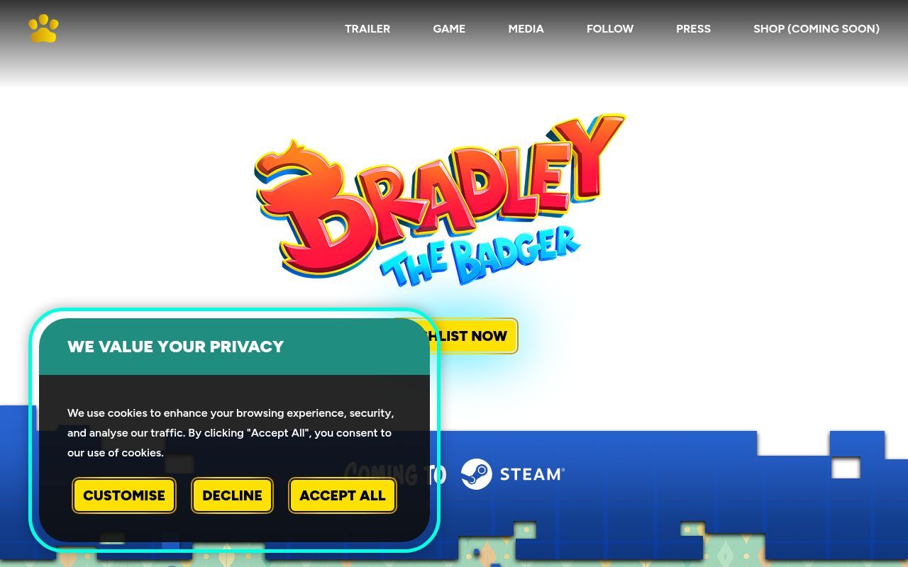 Homepage screenshot of bradleythebadger.com