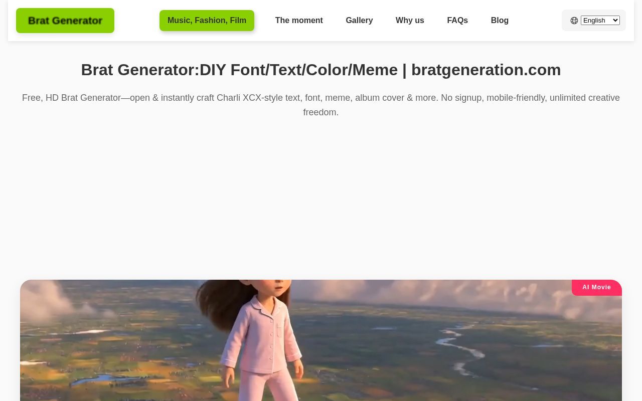 Homepage screenshot of bratgeneration.com