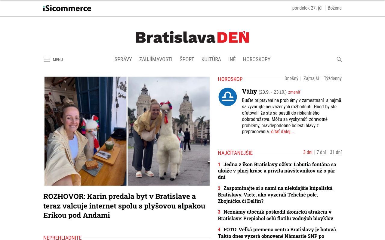 Homepage screenshot of bratislavaden.sk