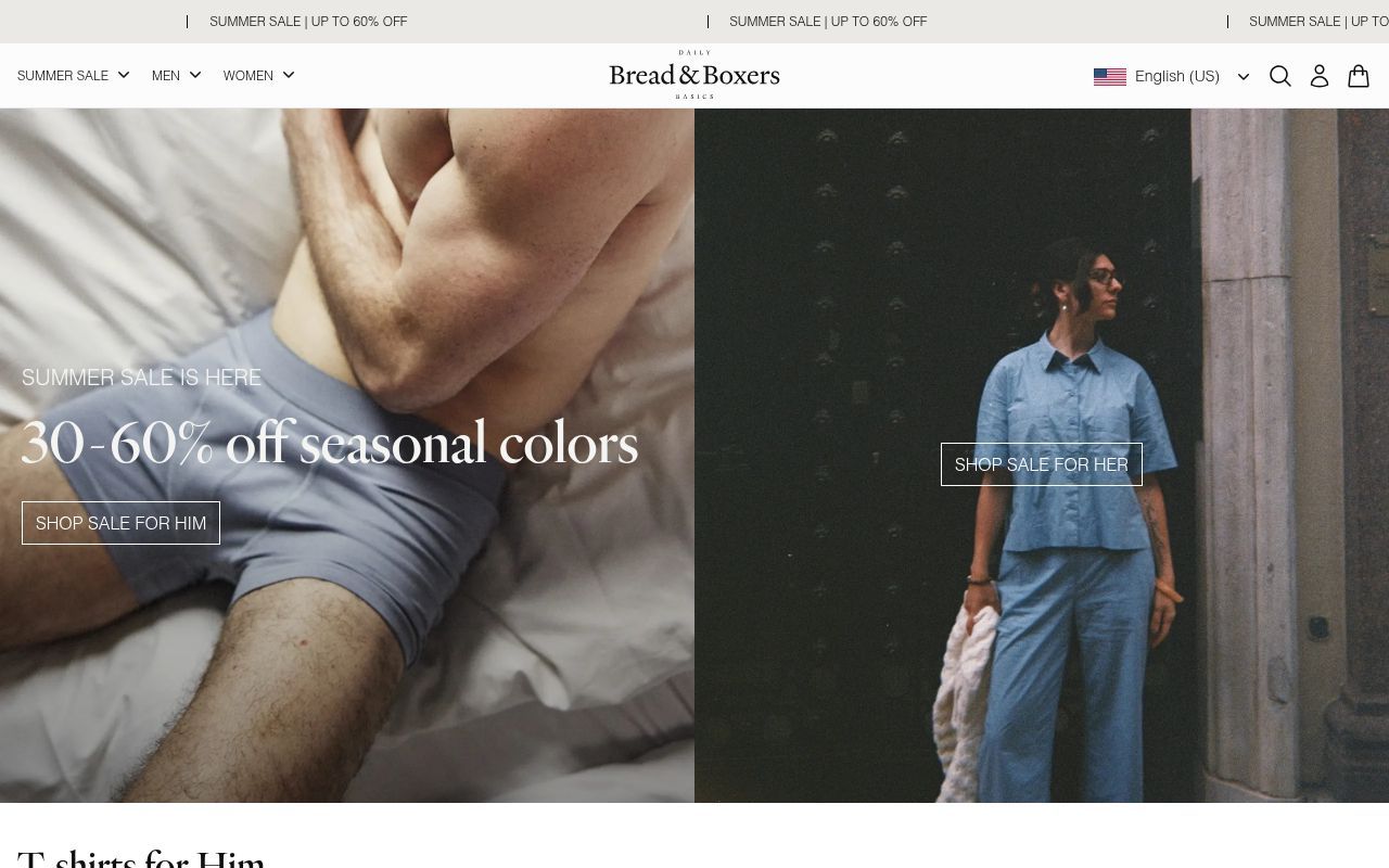 Homepage screenshot of breadandboxers.com