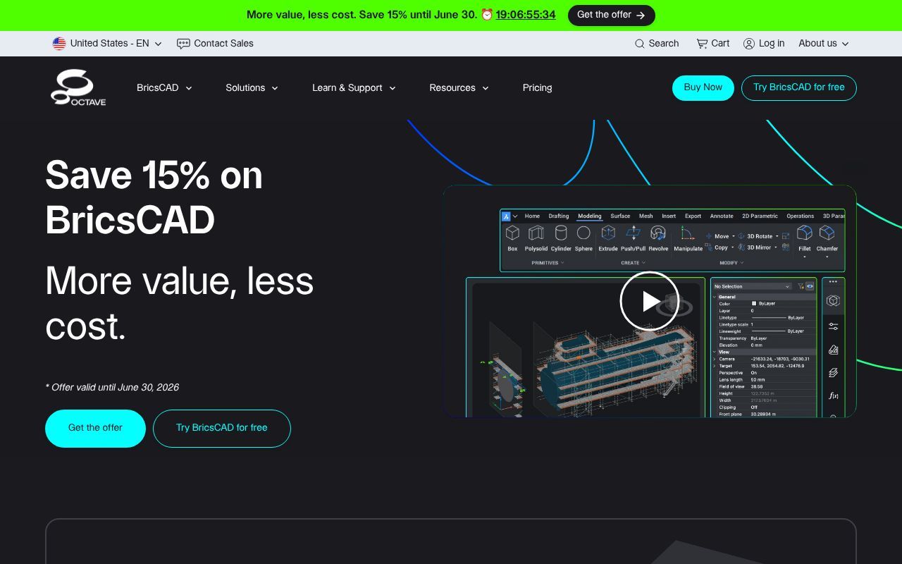 Homepage screenshot of bricscad.octave.com