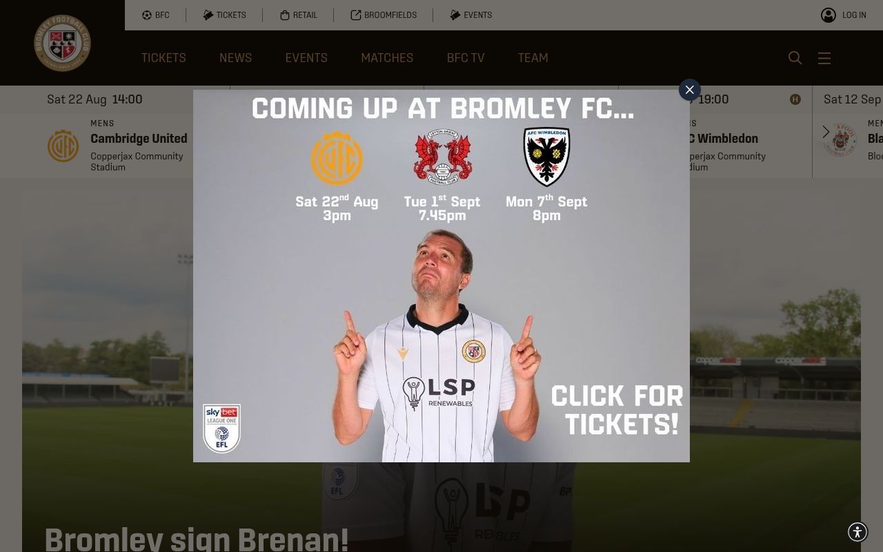 Homepage screenshot of bromleyfc.co.uk
