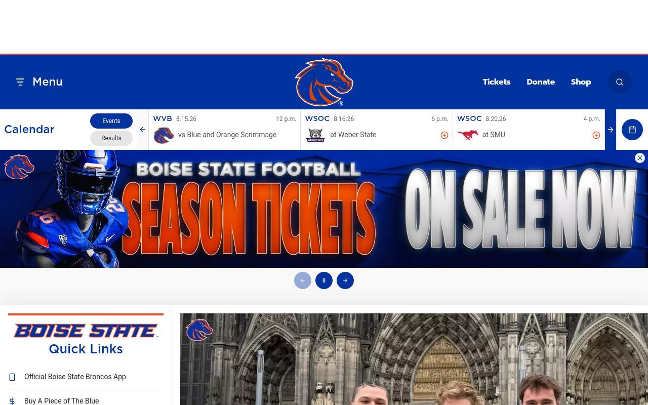 Homepage screenshot of broncosports.com