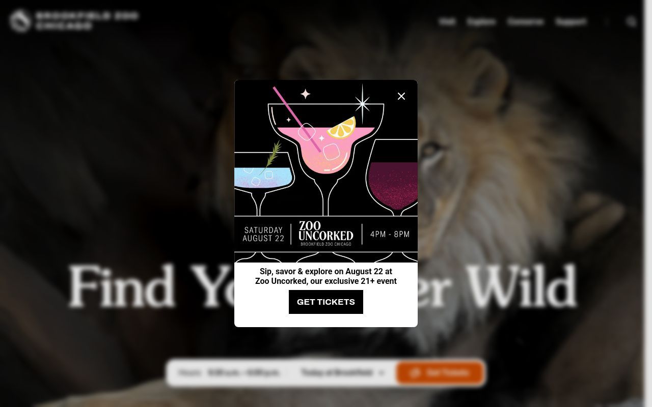 Homepage screenshot of brookfieldzoo.org